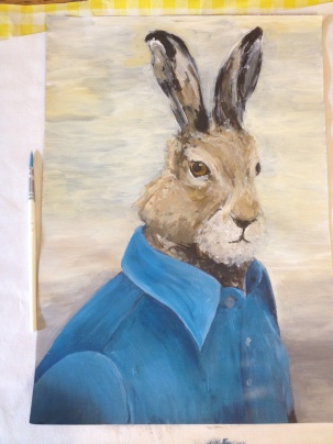 Hare in a blue shirt, 2014